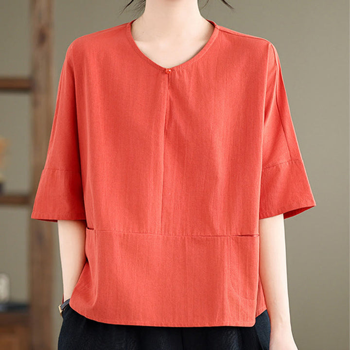 Camiseta informal de algodón y poliéster con bolsillos para mujer, de media manga y liso, con estampado de Buddha Stones - image 17