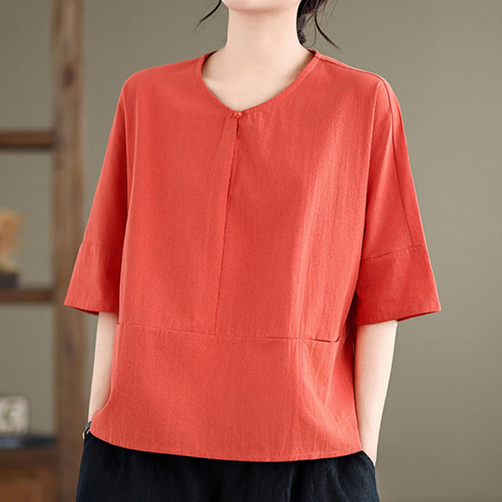 Camiseta informal de algodón y poliéster con bolsillos para mujer, de media manga y liso, con estampado de Buddha Stones - Tomate - US14，UK/AU18，EU46 (2XL) - image 12