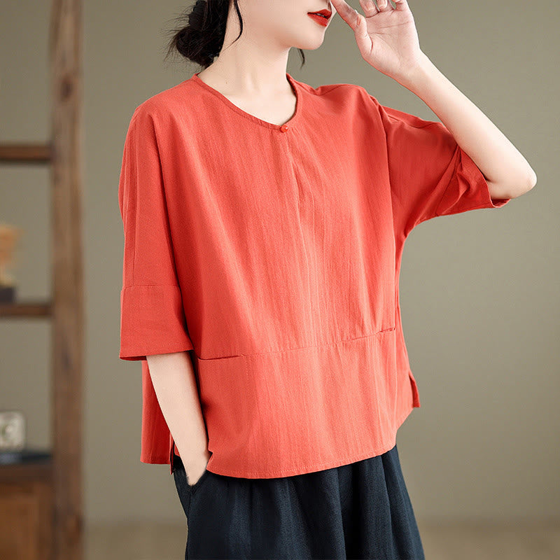 Camiseta informal de algodón y poliéster con bolsillos para mujer, de media manga y liso, con estampado de Buddha Stones - image 13