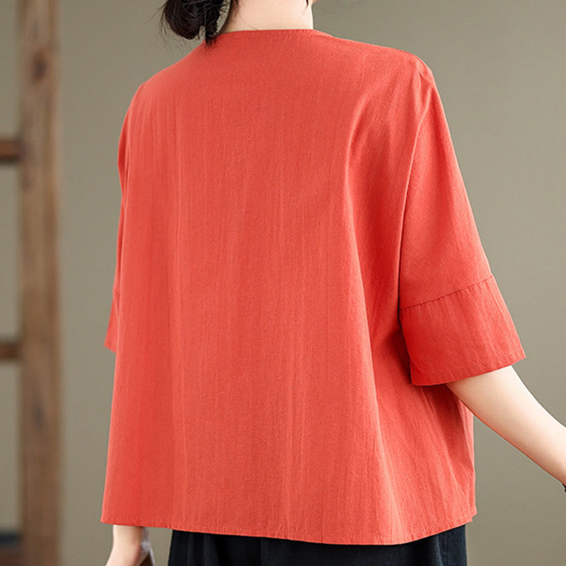 Camiseta informal de algodón y poliéster con bolsillos para mujer, de media manga y liso, con estampado de Buddha Stones - image 15