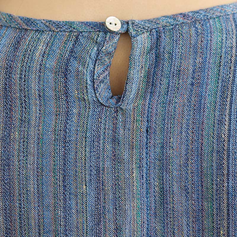 Camiseta de lino y algodón de media manga para mujer, estilo retro, con rayas y estampado de Buddha Stones - image 6