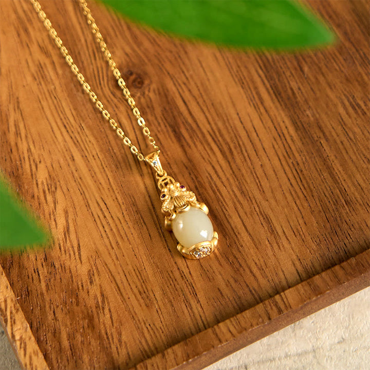 Collar con colgante de cadena de Pixiu de jade blanco y Buddha Stones para la riqueza y la suerte - image 2