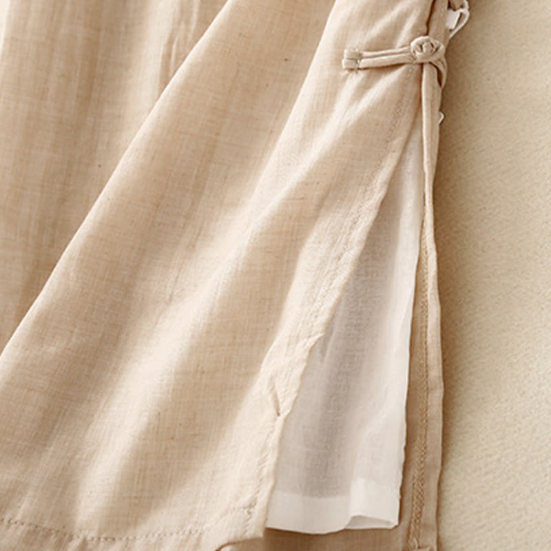 Pantalones anchos de Buddha Stones y algodón para mujer con diseño de rana y botones en el dobladillo y aberturas, con bolsillos - image 5