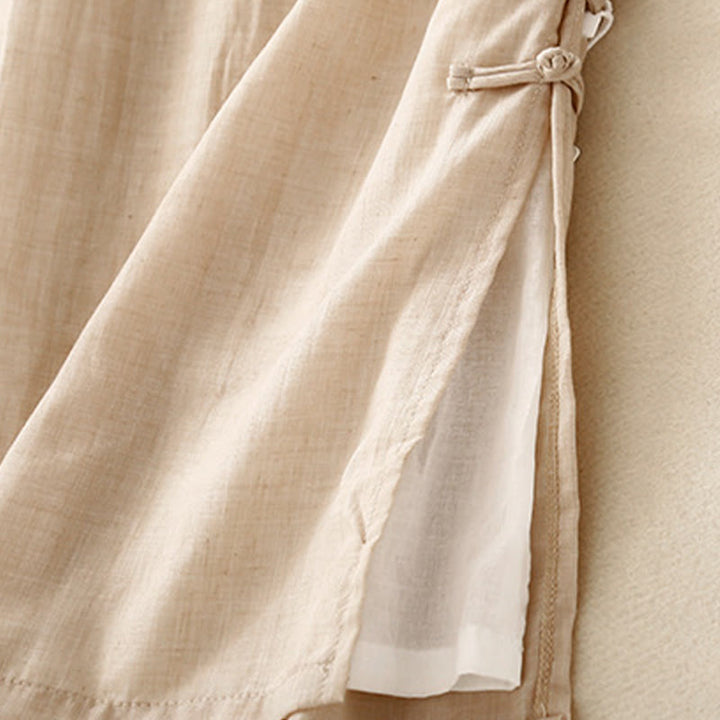 Pantalones anchos de Buddha Stones y algodón para mujer con diseño de rana y botones en el dobladillo y aberturas, con bolsillos - image 5