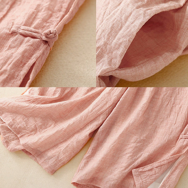 Pantalones anchos de Buddha Stones y algodón para mujer con diseño de rana y botones en el dobladillo y aberturas, con bolsillos - image 16