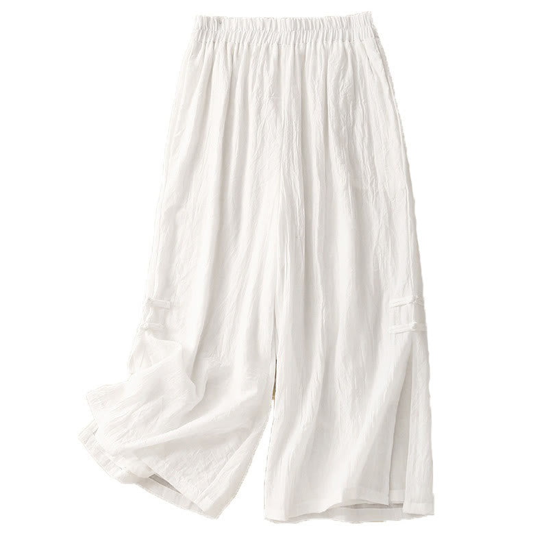 Pantalones anchos de Buddha Stones y algodón para mujer con diseño de rana y botones en el dobladillo y aberturas, con bolsillos - image 13