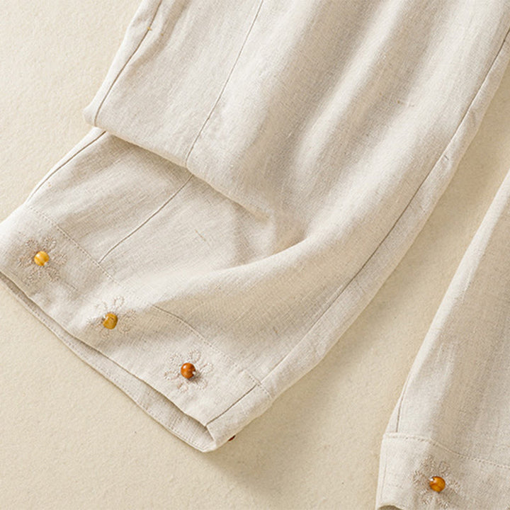 Pantalones anchos de algodón para mujer con cordón y cuentas bordadas con Buddha Stones y bolsillos - image 20