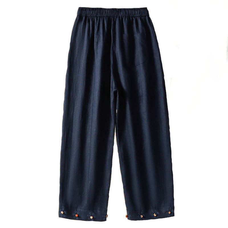 Pantalones anchos de algodón para mujer con cordón y cuentas bordadas con Buddha Stones y bolsillos - image 5