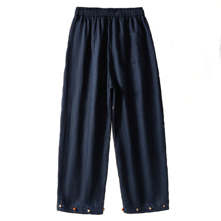 Pantalones anchos de algodón para mujer con cordón y cuentas bordadas con Buddha Stones y bolsillos - image 5