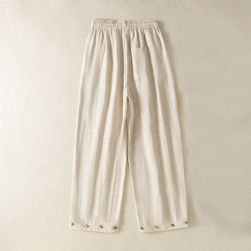 Pantalones anchos de algodón para mujer con cordón y cuentas bordadas con Buddha Stones y bolsillos - Beige - US8-10，UK/AU12-14，EU40-42 (2XL) - image 12