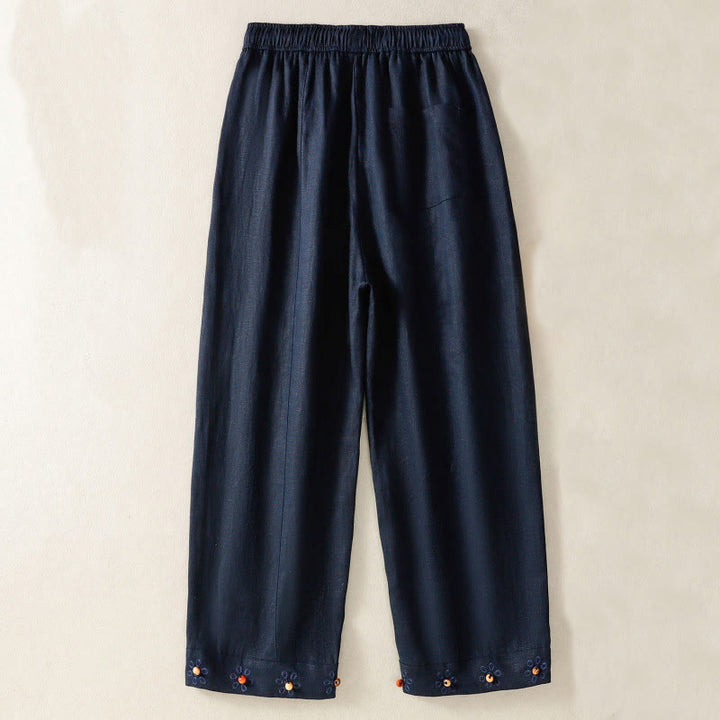 Pantalones anchos de algodón para mujer con cordón y cuentas bordadas con Buddha Stones y bolsillos - image 1