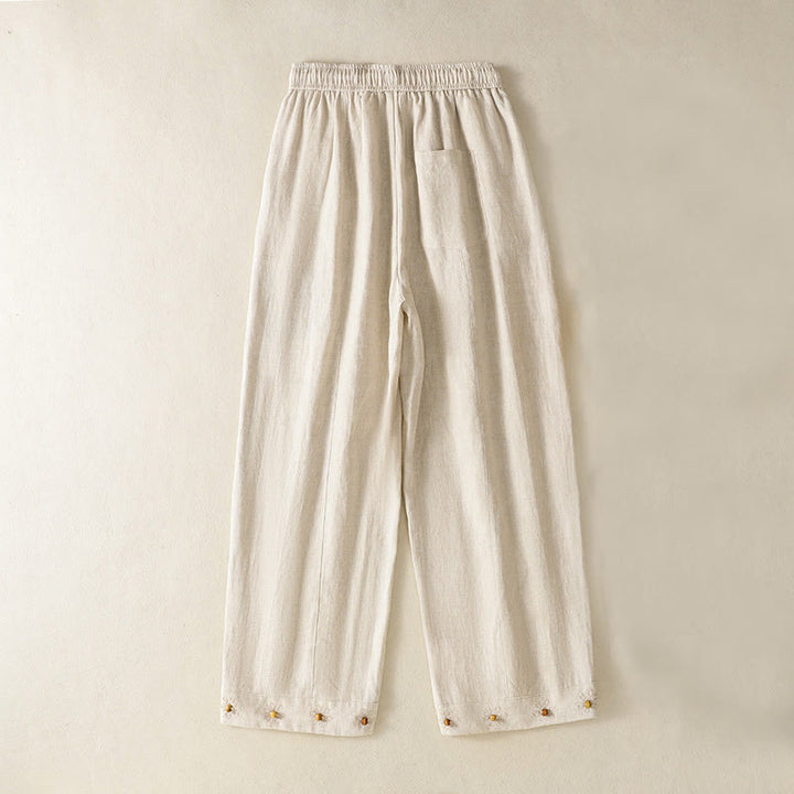Pantalones anchos de algodón para mujer con cordón y cuentas bordadas con Buddha Stones y bolsillos - Beige - US8-10，UK/AU12-14，EU40-42 (2XL) - image 13