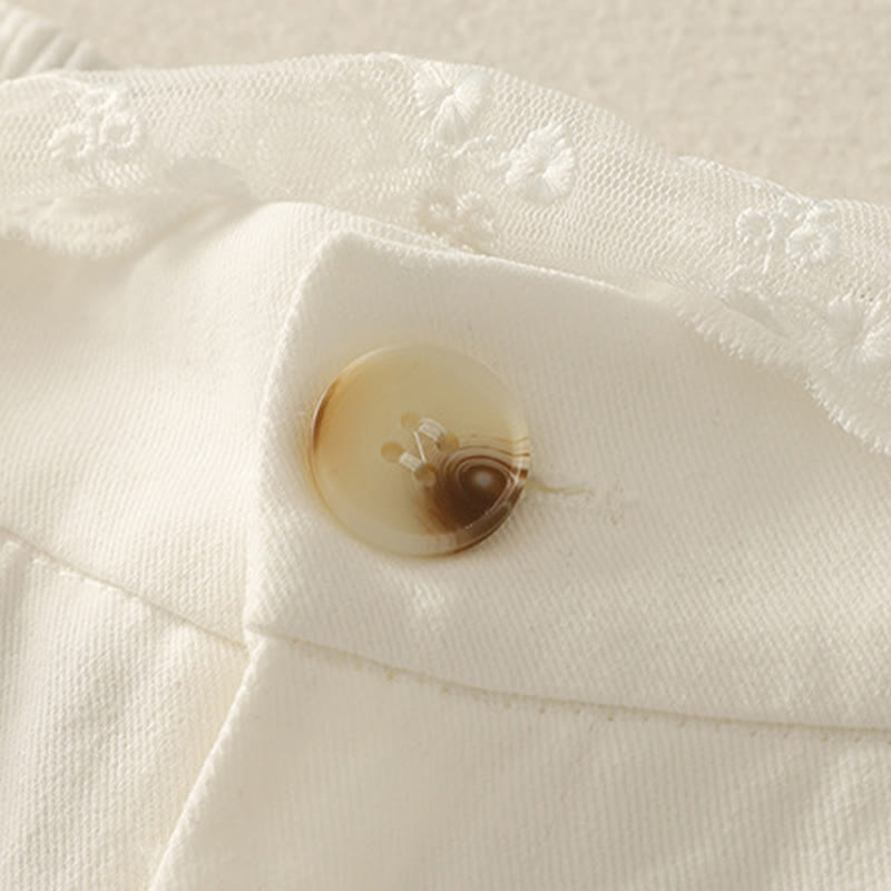 Pantalones de algodón de pierna ancha con bolsillos y cinturón de encaje de color liso para mujer de Buddha Stones Daily - image 12