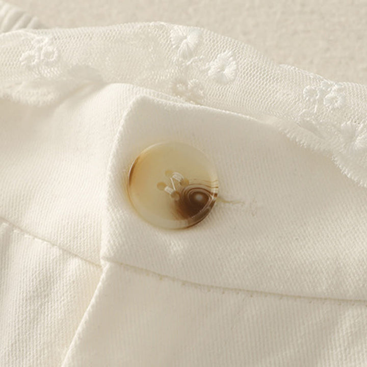 Pantalones de algodón de pierna ancha con bolsillos y cinturón de encaje de color liso para mujer de Buddha Stones Daily - image 12