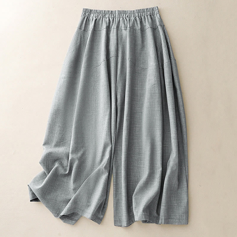 Pantalones anchos de lino y algodón para mujer Buddha Stones Plain LightSteelBlue con bolsillos - Azul acero claro - US8-10，UK/AU12-14，EU40-42 (2XL) - image 0