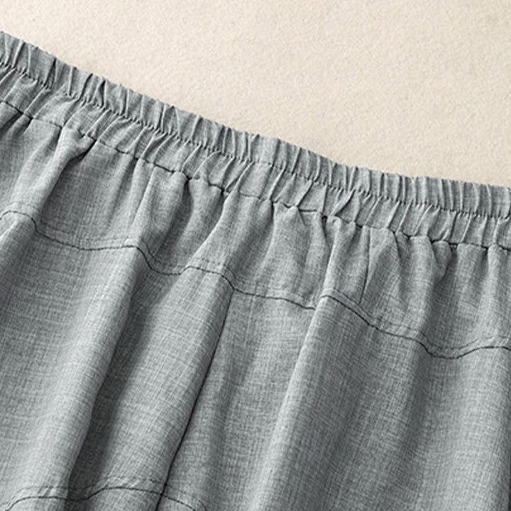 Pantalones anchos de lino y algodón para mujer Buddha Stones Plain LightSteelBlue con bolsillos - image 2