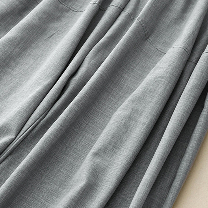 Pantalones anchos de lino y algodón para mujer Buddha Stones Plain LightSteelBlue con bolsillos - image 5