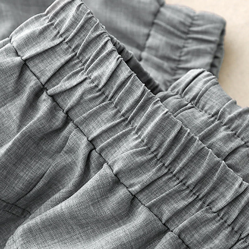 Pantalones anchos de lino y algodón para mujer Buddha Stones Plain LightSteelBlue con bolsillos - image 3