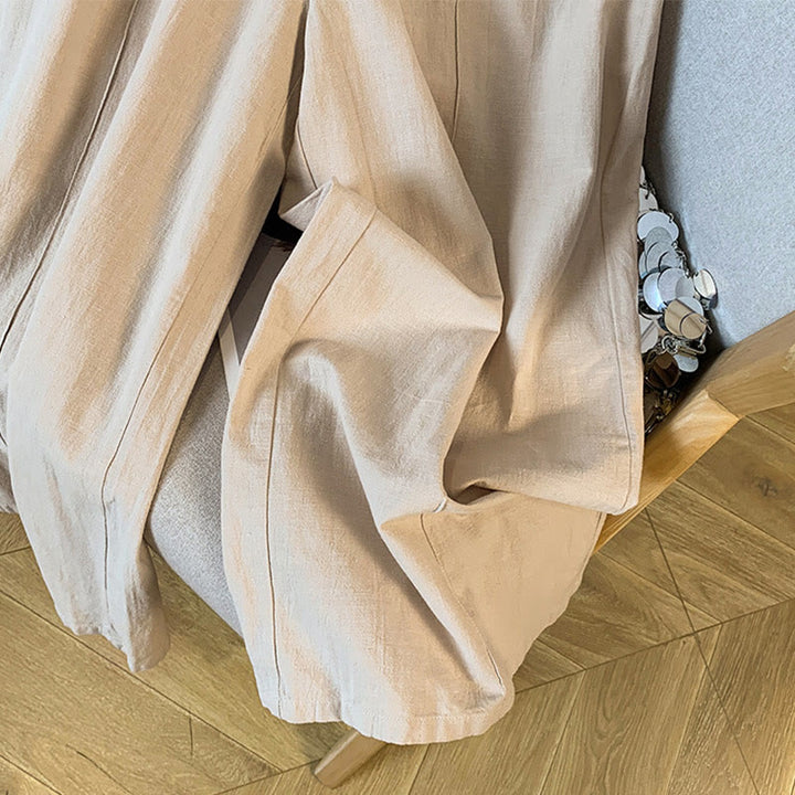 Pantalones anchos de lino y algodón con bordado beige de Buddha Stones para mujer, con bolsillos - image 8