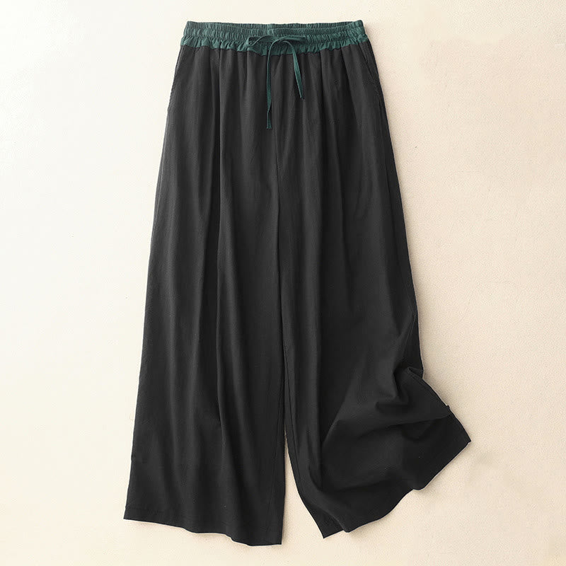 Pantalones anchos con cordón y bolsillos para mujer con contraste de colores artísticos de Buddha Stones - Negro - US8-10，UK/AU12-14，EU40-42 (2XL) - image 1