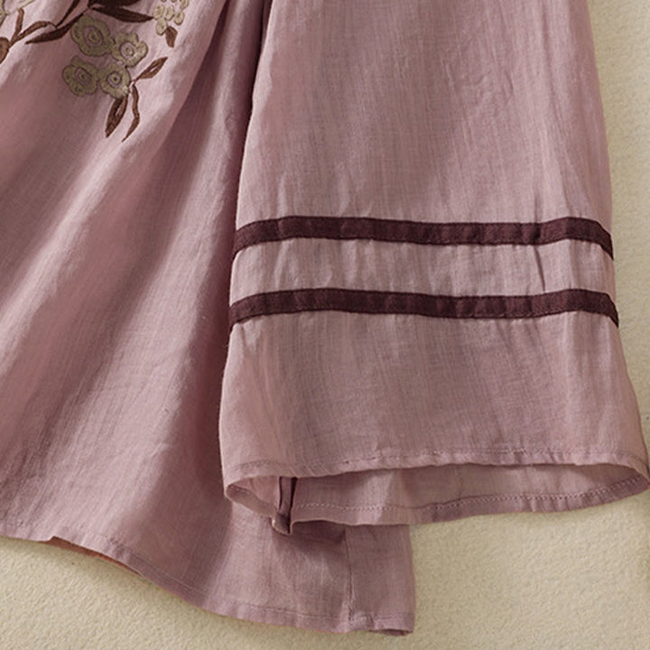 Camiseta de algodón para mujer con bordado floral retro de Buddha Stones, manga tres cuartos - image 29