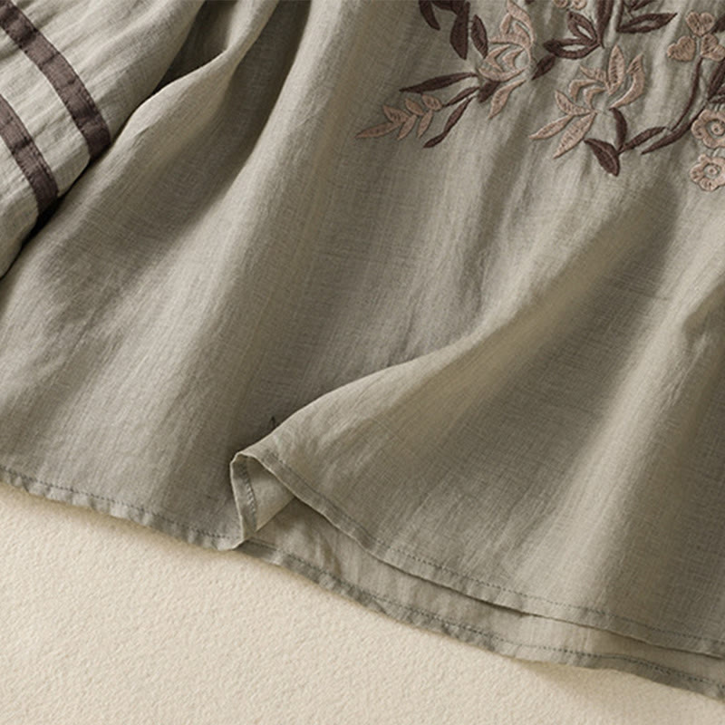 Camiseta de algodón para mujer con bordado floral retro de Buddha Stones, manga tres cuartos - image 14