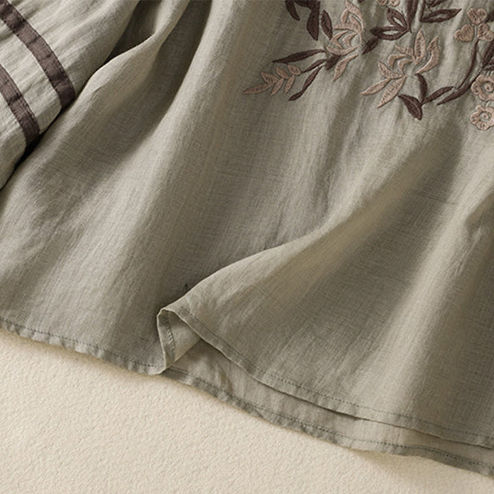 Camiseta de algodón para mujer con bordado floral retro de Buddha Stones, manga tres cuartos - image 14