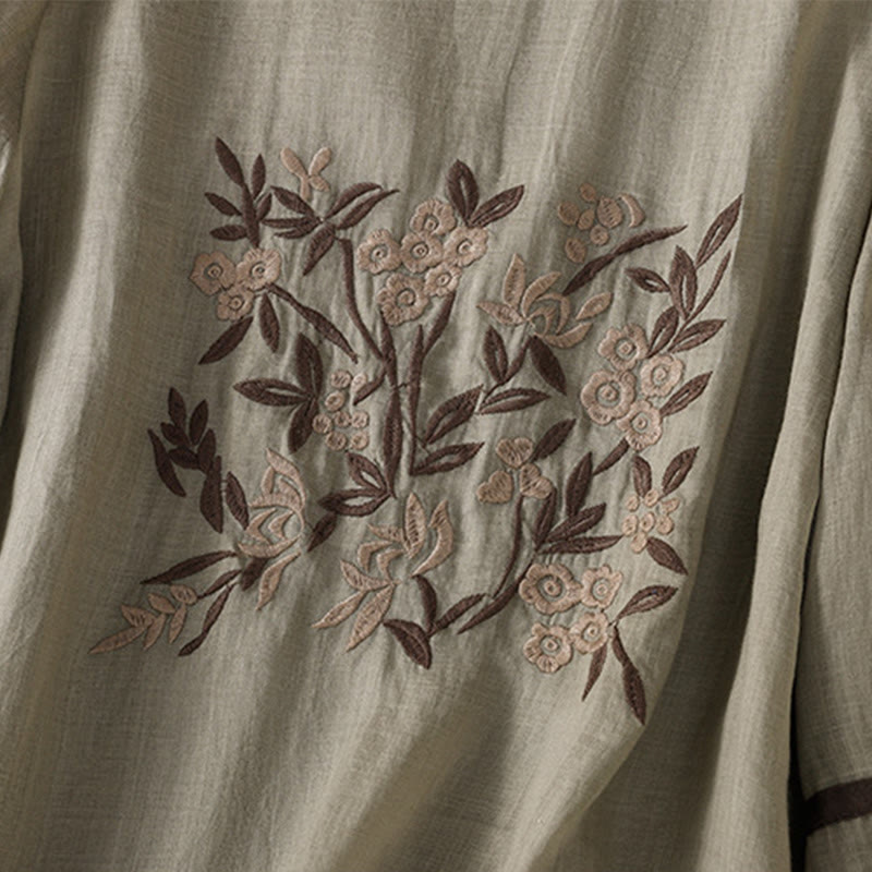 Camiseta de algodón para mujer con bordado floral retro de Buddha Stones, manga tres cuartos - image 12