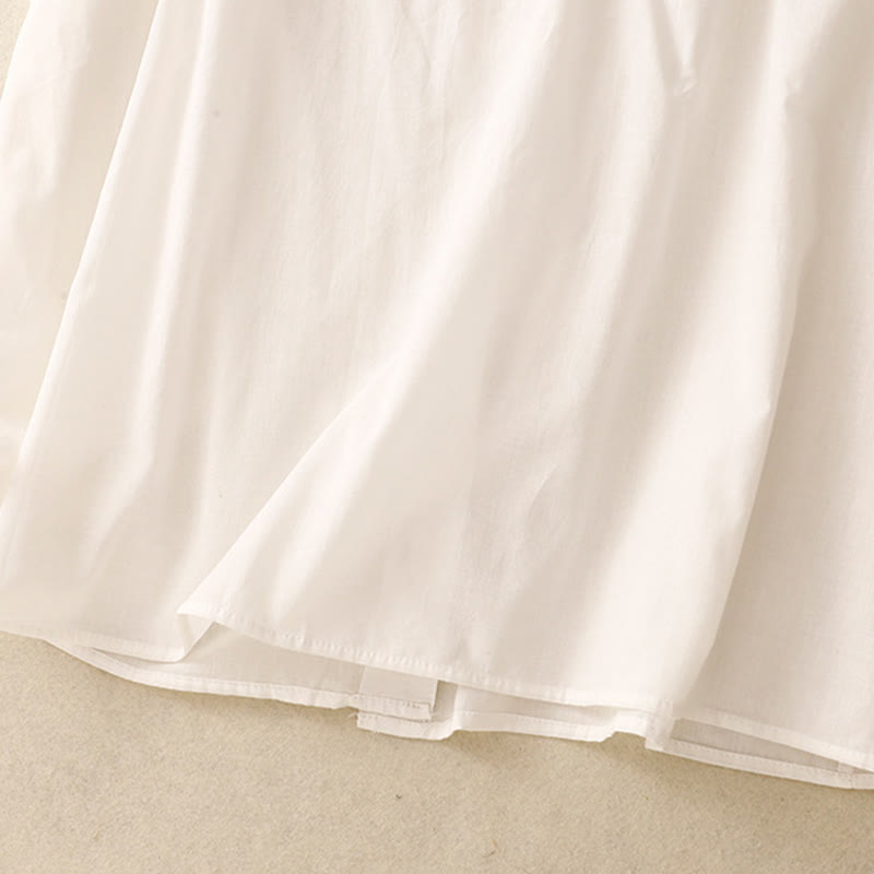 Camisa de manga corta de algodón para mujer con diseño plisado y volantes de color puro de Buddha Stones para verano - image 13