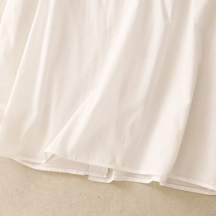Camisa de manga corta de algodón para mujer con diseño plisado y volantes de color puro de Buddha Stones para verano - image 14