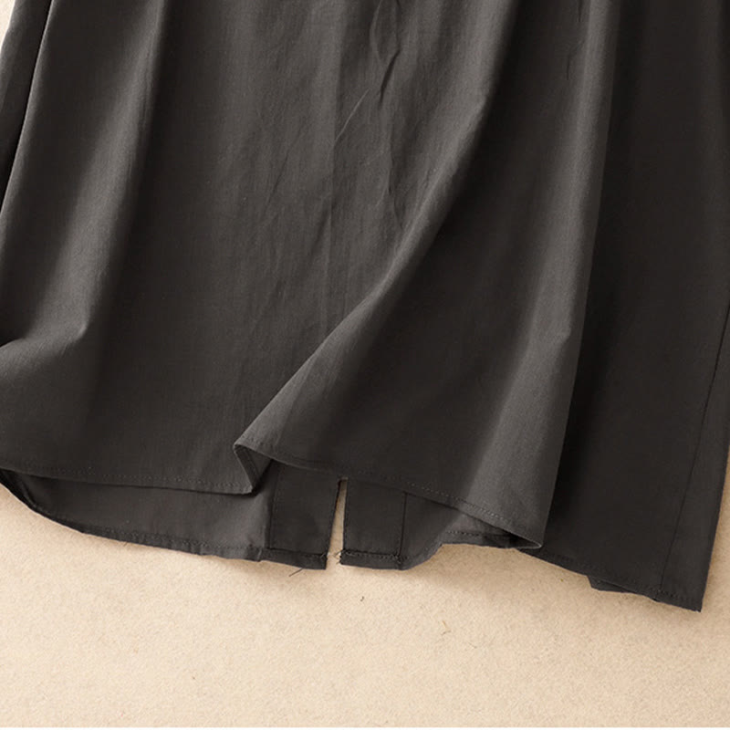 Camisa de manga corta de algodón para mujer con diseño plisado y volantes de color puro de Buddha Stones para verano - image 8