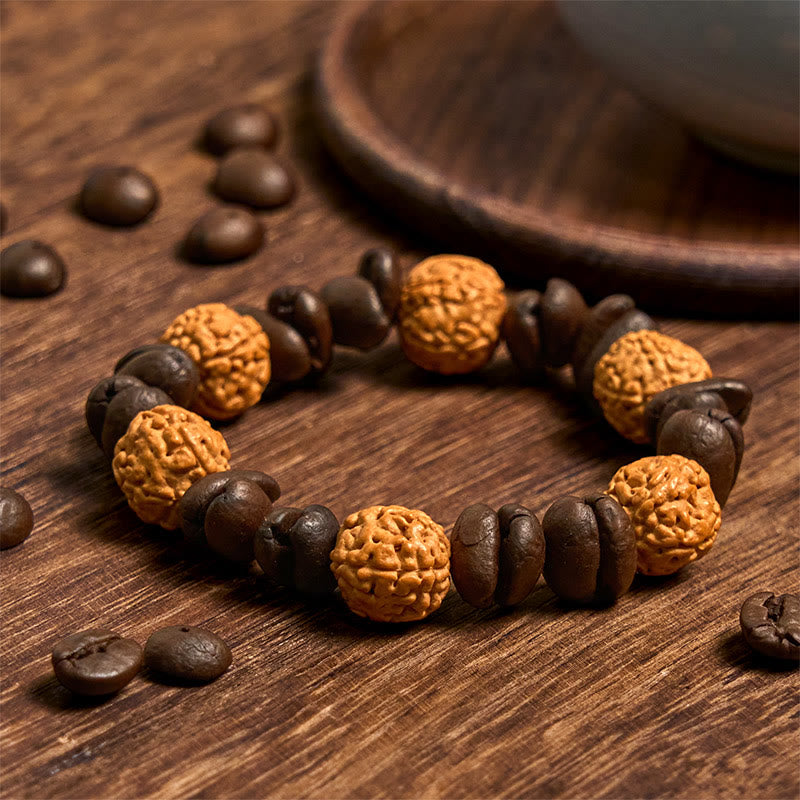 Pulsera de la suerte hecha a mano con granos de café natural y semillas de Bodhi - Granos de café (circunferencia de la muñeca: 14-17 cm) - image 1