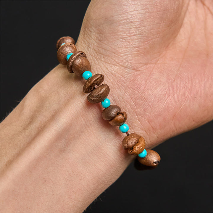 Pulsera de cuentas turquesas de granos de café naturales hechos a mano con Buddha Stones - image 5