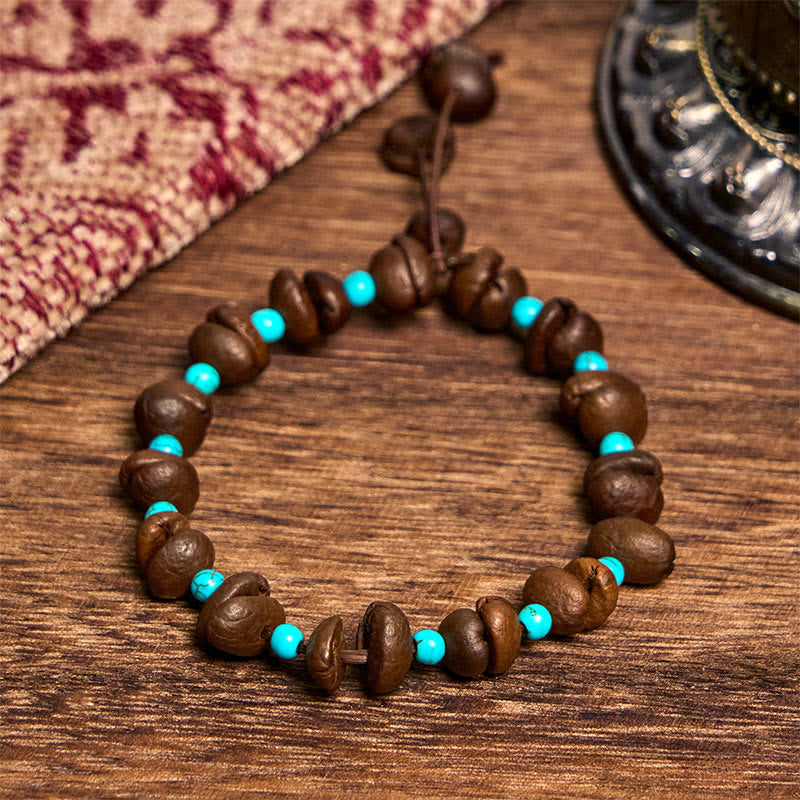 Pulsera de cuentas turquesas de granos de café naturales hechos a mano con Buddha Stones - image 2