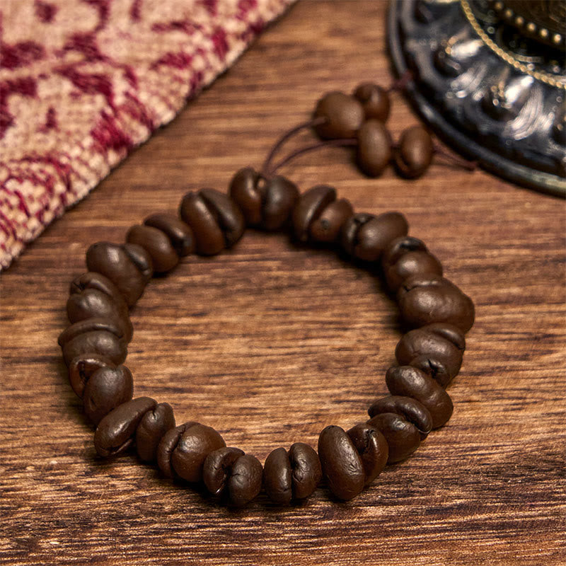 Pulsera de granos de café naturales hechos a mano con Buddha Stones - Dije de granos de café (circunferencia de muñeca: 14-17 cm) - image 1