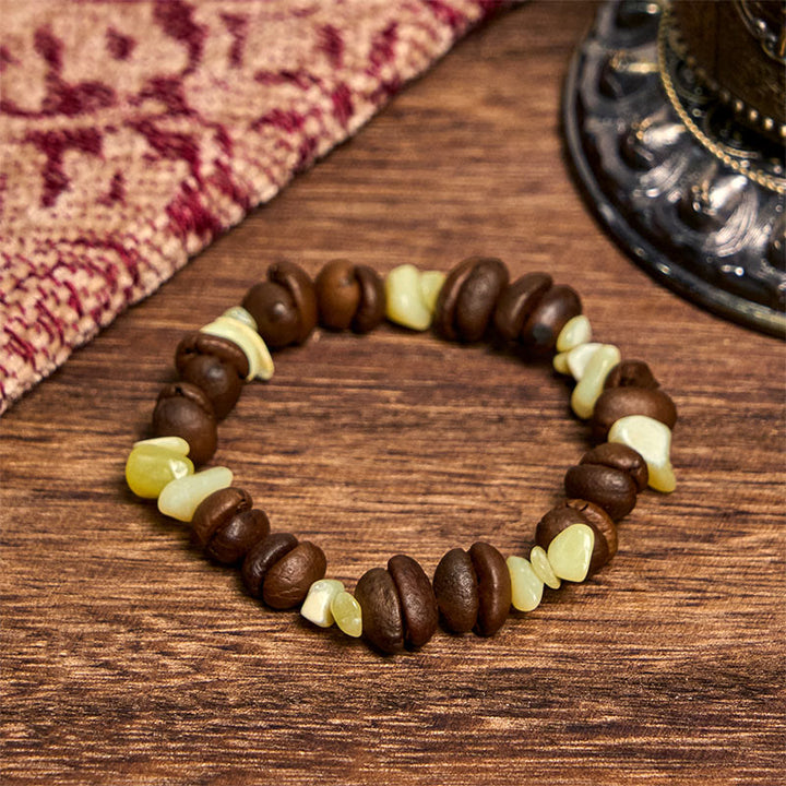 Pulsera de cristal irregular de amatista, citrino y amazonita hecha a mano con granos de café naturales de Buddha Stones - Granos de café de jade (circunferencia de muñeca: 14-17 cm) - image 46
