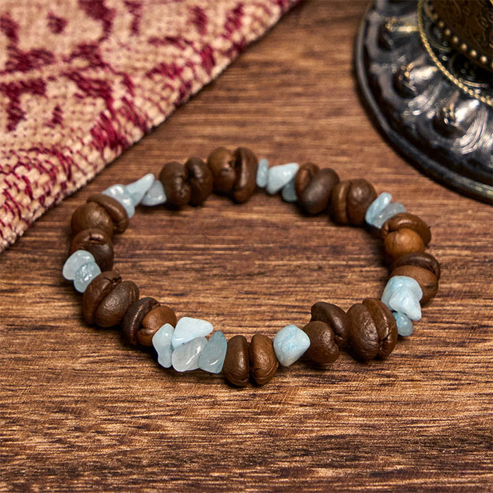 Pulsera de cristal irregular de amatista, citrino y amazonita hecha a mano con granos de café naturales de Buddha Stones - Granos de café aguamarina (circunferencia de muñeca: 14-17 cm) - image 21