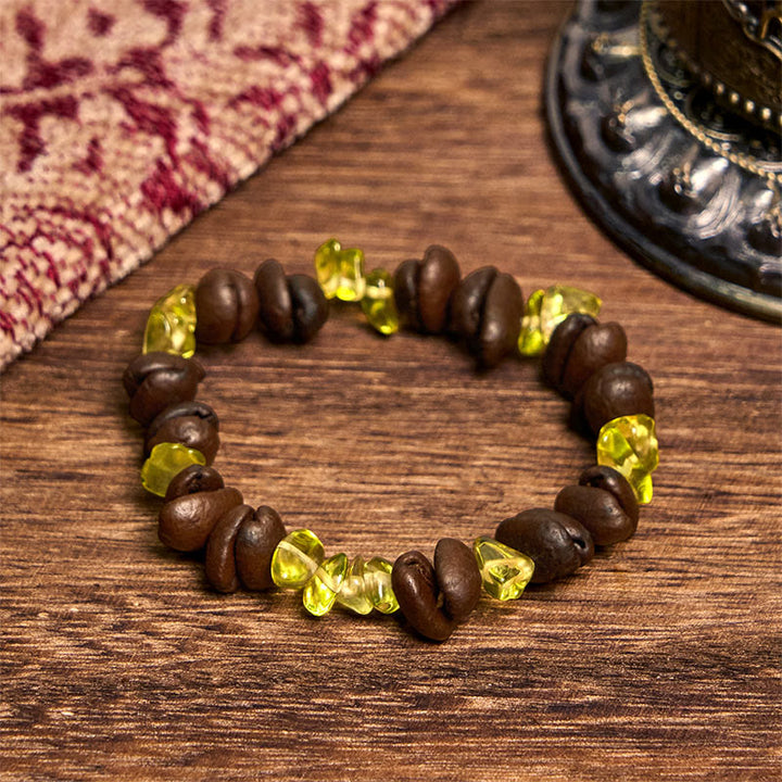 Pulsera de cristal irregular de amatista, citrino y amazonita hecha a mano con granos de café naturales de Buddha Stones - Granos de café con peridoto (circunferencia de muñeca: 14-17 cm) - image 36