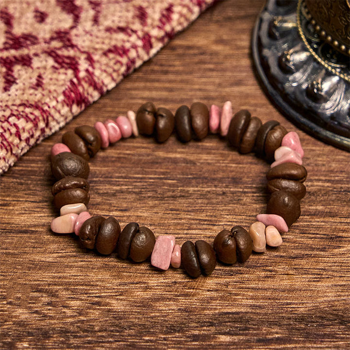 Pulsera de cristal irregular de amatista, citrino y amazonita hecha a mano con granos de café naturales de Buddha Stones - Granos de café de rodonita (circunferencia de la muñeca: 14-17 cm) - image 16