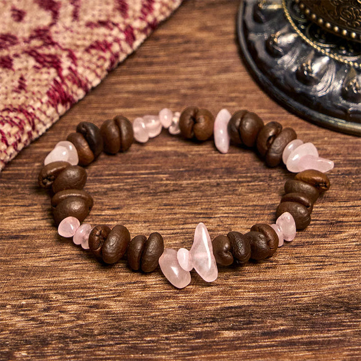 Pulsera de cristal irregular de amatista, citrino y amazonita hecha a mano con granos de café naturales de Buddha Stones - Granos de café de cuarzo fresa (circunferencia de muñeca: 14-17 cm) - image 31