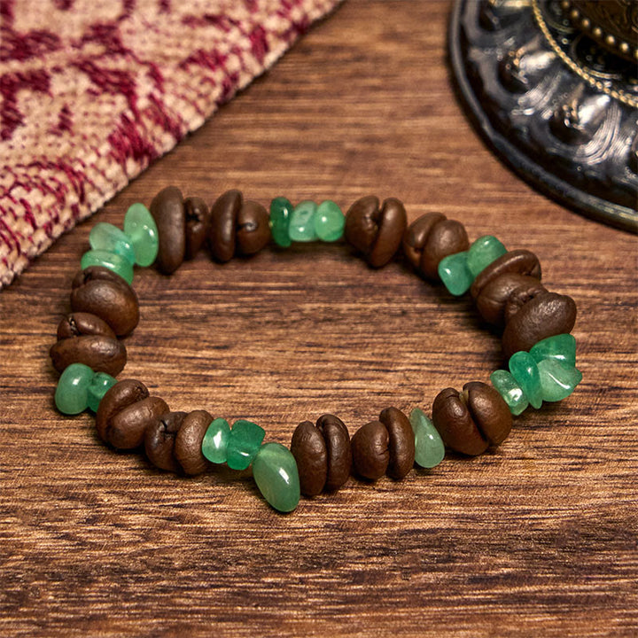 Pulsera de cristal irregular de amatista, citrino y amazonita hecha a mano con granos de café naturales de Buddha Stones - Granos de café con aventurina verde (circunferencia de muñeca: 14-17 cm) - image 26