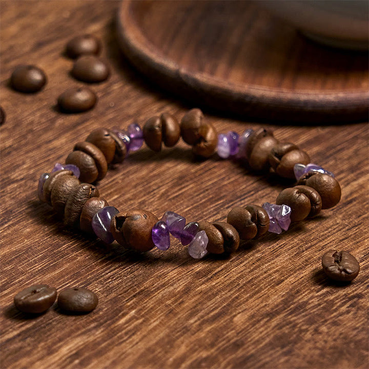 Pulsera de cristal irregular de amatista, citrino y amazonita hecha a mano con granos de café naturales de Buddha Stones - image 2