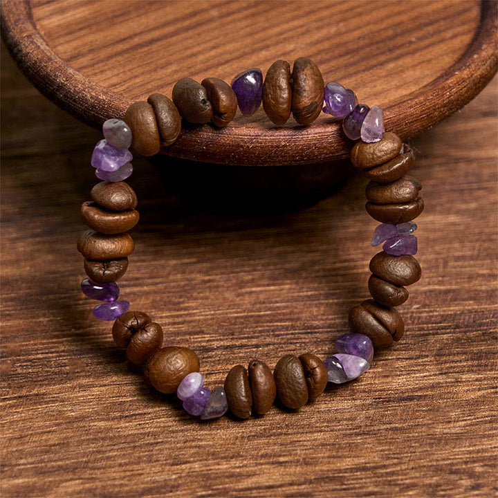 Pulsera de cristal irregular de amatista, citrino y amazonita hecha a mano con granos de café naturales de Buddha Stones - image 3