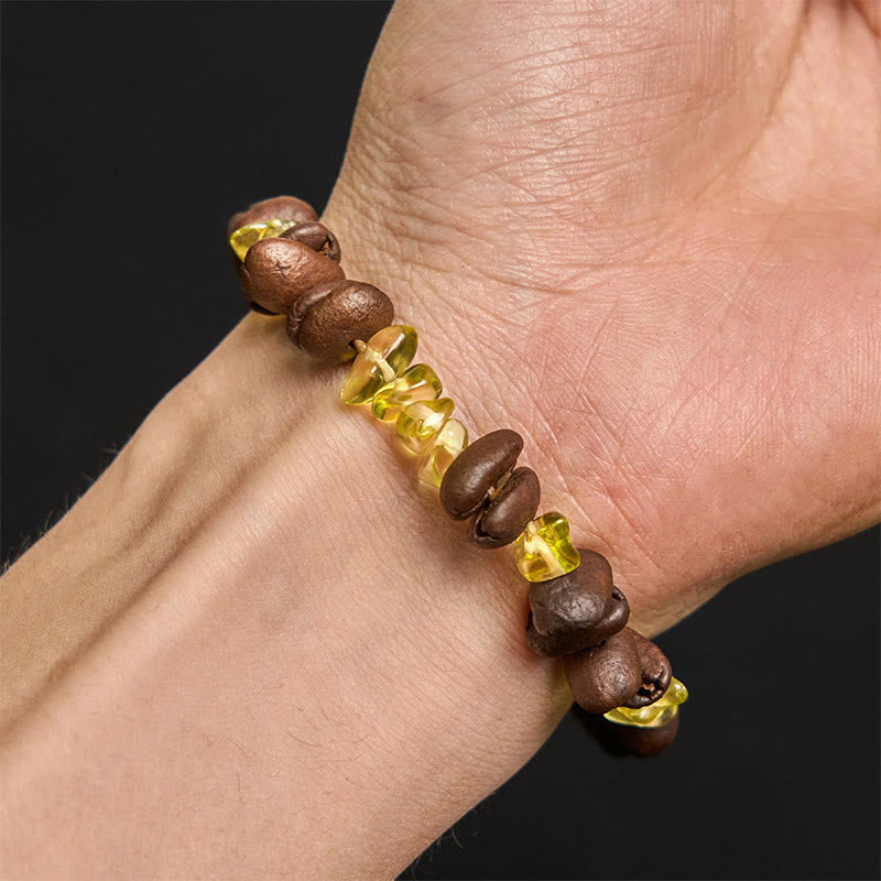 Pulsera de cristal irregular de amatista, citrino y amazonita hecha a mano con granos de café naturales de Buddha Stones - image 40