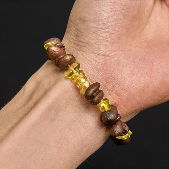 Pulsera de cristal irregular de amatista, citrino y amazonita hecha a mano con granos de café naturales de Buddha Stones - image 40