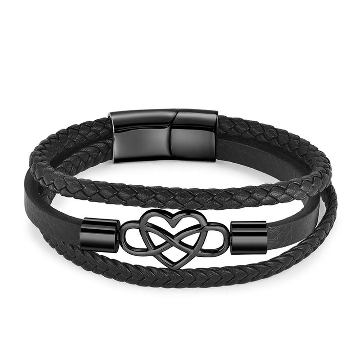 Pulsera de cuero geométrico con Buddha Stones y hebilla reforzada de acero y titanio - Multicapa Negro (Circunferencia de la muñeca 19 cm) - image 7