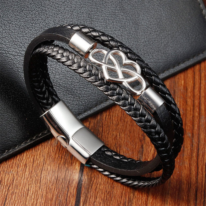Pulsera de cuero geométrico con Buddha Stones y hebilla reforzada de acero y titanio - Acero multicapa (circunferencia de muñeca 19 cm) - image 0
