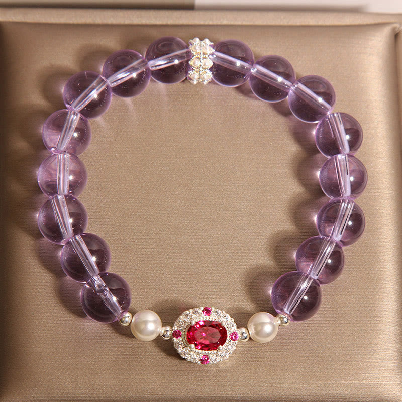 Pulsera de equilibrio de Buddha Stones con amatista natural, perla y circón rojo - image 4