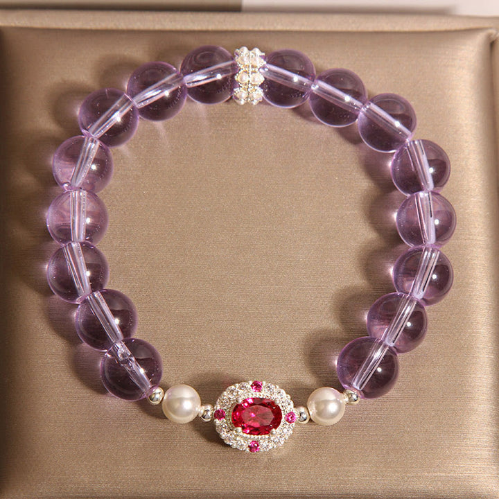 Pulsera de equilibrio de Buddha Stones con amatista natural, perla y circón rojo - image 4