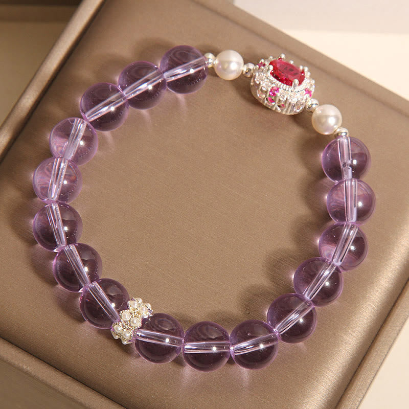 Pulsera de equilibrio de Buddha Stones con amatista natural, perla y circón rojo - image 5